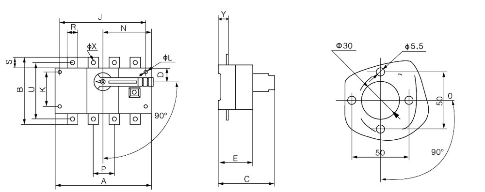 160A-630A  isolator switch dimension