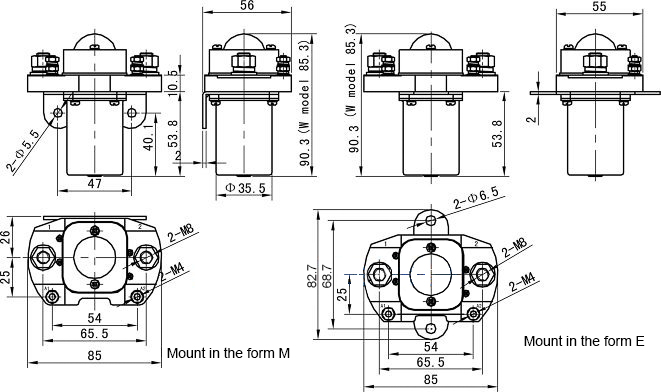 300A DC contactor m installation dimension drawing