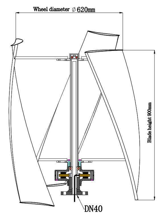 600W axis wind turbine dimension