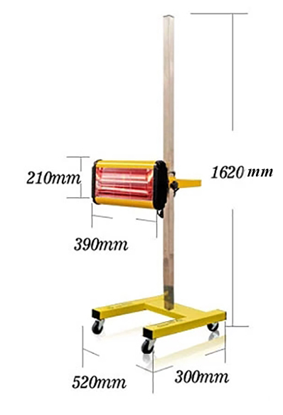 Dimension Drawing of Infrared Paint Curing Lamp, 1-Lamp, Stand