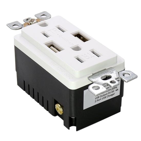 15 amp USB Wall Outlet, Electrical Receptacle