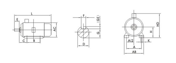 3-phase AC induction motor dimensions