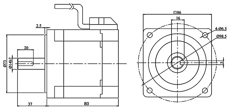 250W 3000rpm BLDC Motor Dimension