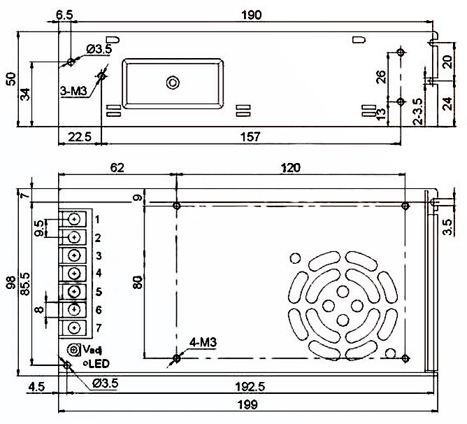 Installation dimensiions of 300W 15V switchingpowersupply