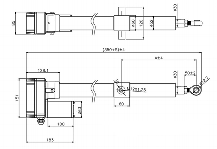 8000N linear actuator dimensions