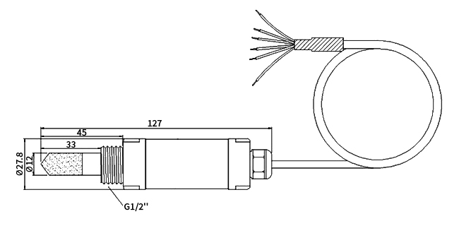 Dimension of dew point sensor for compressed air
