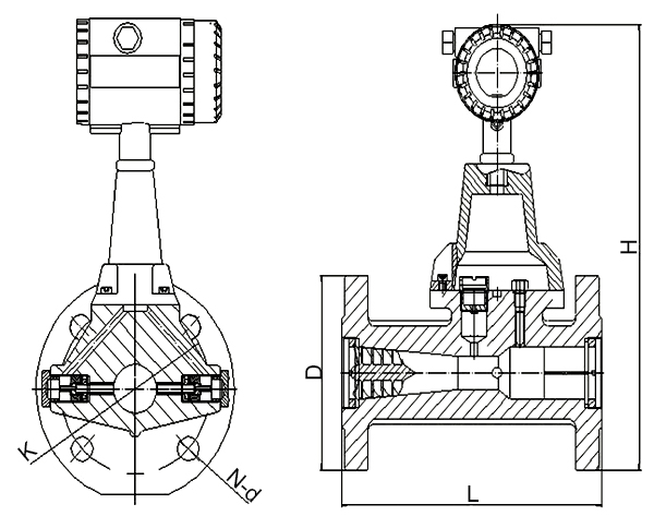 Vortex flow meter for gas size