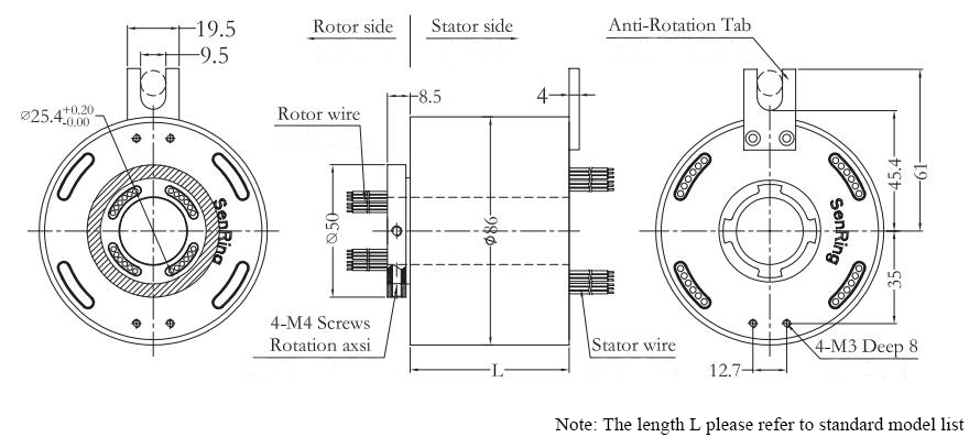 CCHN-THSR-H2586 Through Bore Slip Ring Dimension Drawing