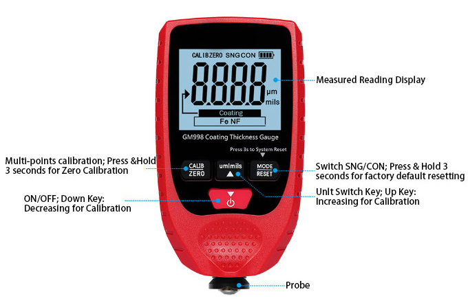 Details of 0-1500μm coating thickness gauge