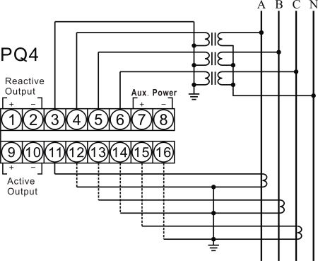 Active and reactive combined power transducer 4 phase wiring