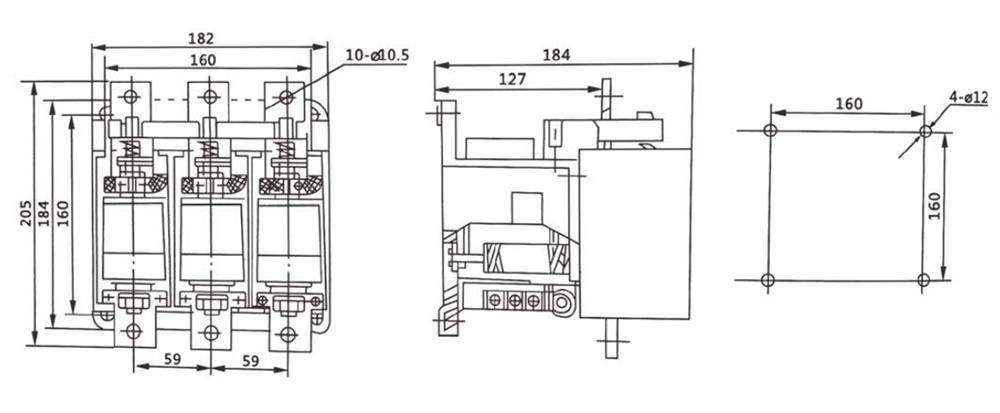 CCHN ac vacuum contactor outline and installation dimension