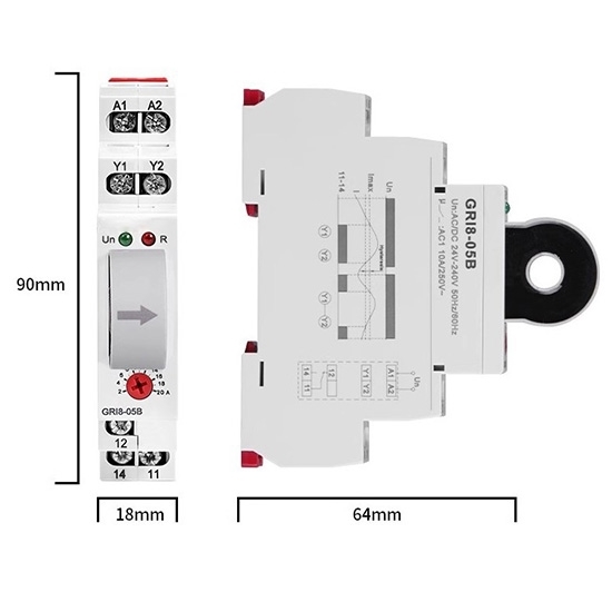 Current Monitoring Relay, 2-20A Adjustable, AC/DC24V-240V
