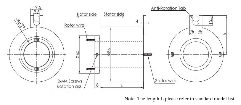 CCHN-THSR-H4086 Through Bore Slip Ring Dimension Drawing