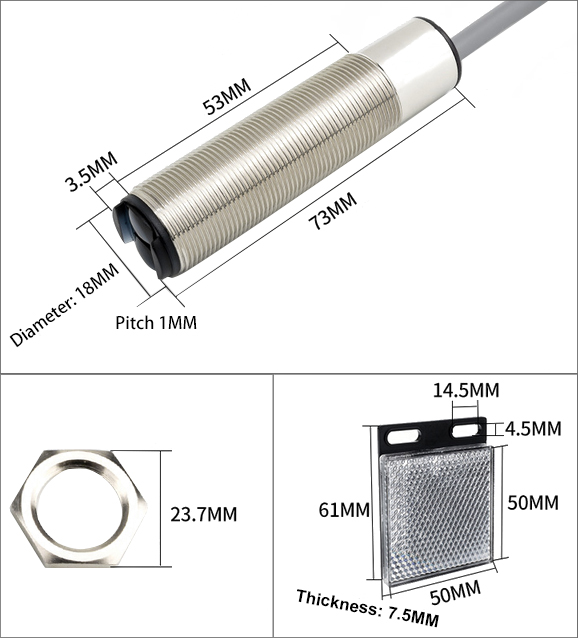 m18 photoelectric switch sensor retro reflective dimension