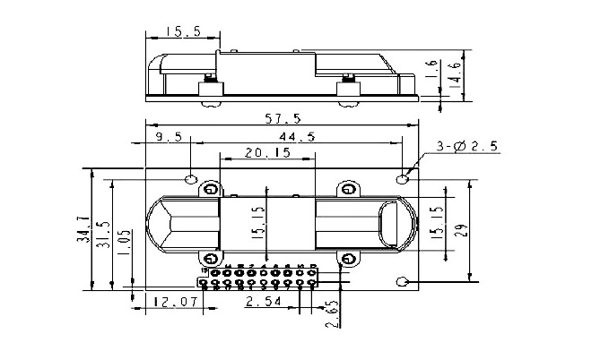 NDIR co2 sensor module dimension