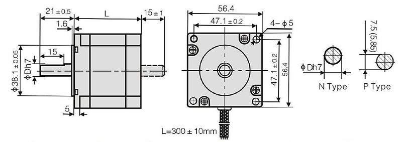 Dimensions of Nema 23 2 Phase Hybrid Stepper Motor