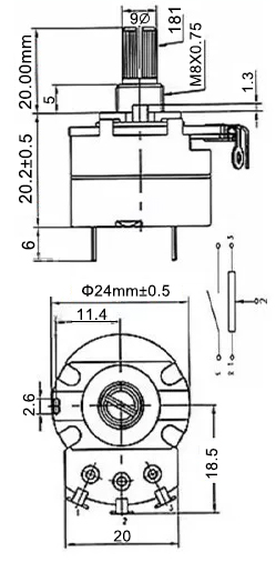 50k rotary potentiometers dimension