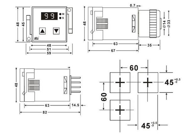 CCHN-TH100 Digital Timer Relay Dimensions