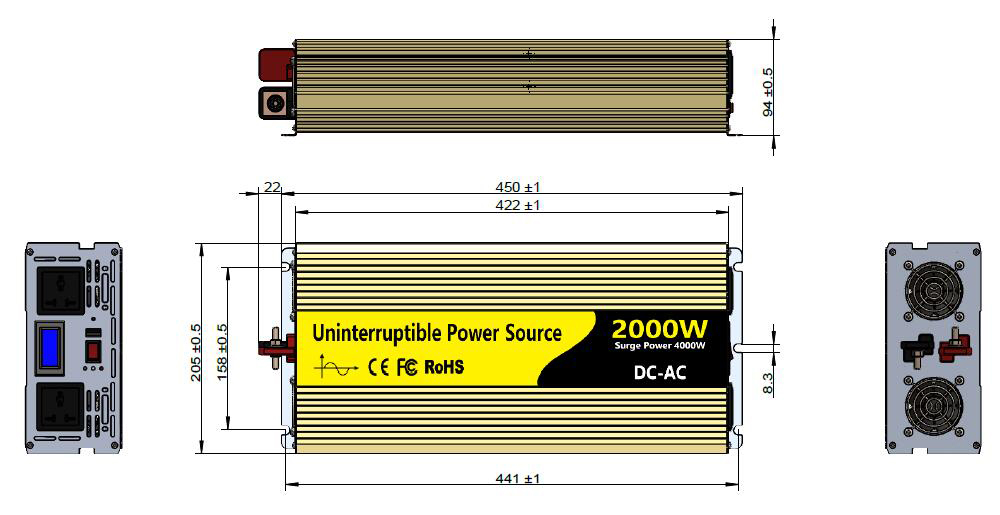 2000w UPS inverter dimension