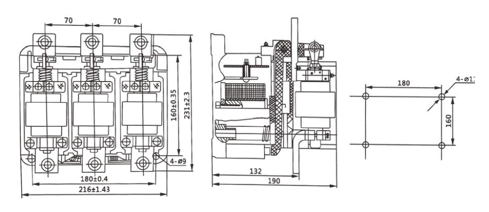 CCHN 400A ac vacuum contactor outline and installation dimension