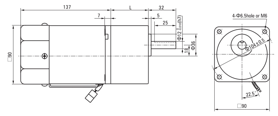 60W pinion shaft ac gear motor dimension