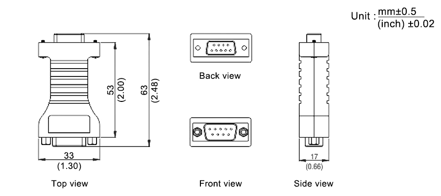 Dimension of USB to RS485 two way
