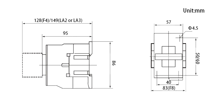 AC contactor dimension