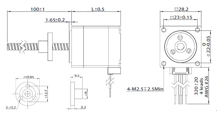 nema 11 external shaft stepper motor linear actuator dimension