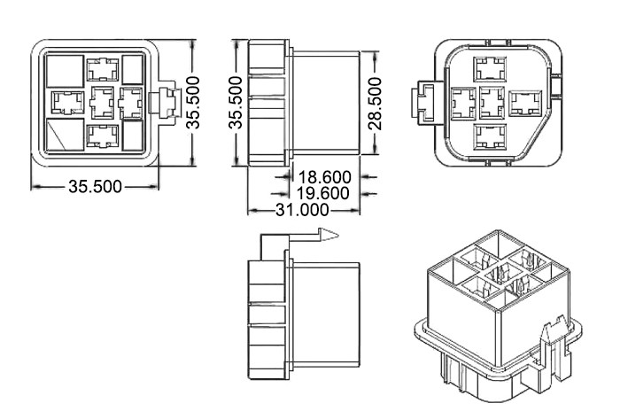 40A waterproof car starter relay plug dimension