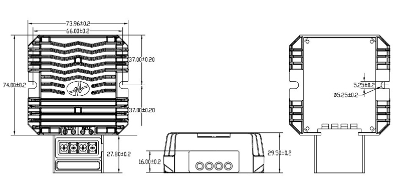 Dimensions of isolated DC-DC converter 24V to 12V