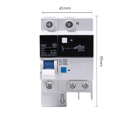 1 pole RCCB residual current circuit breaker dimension 45mm