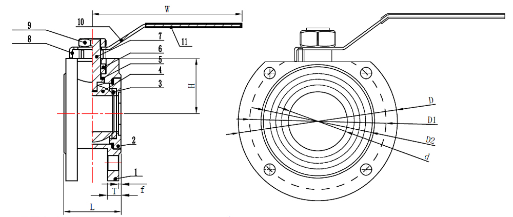 Stainless steel wafer ball valve dimension