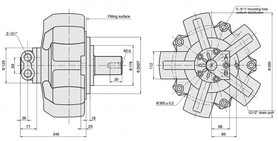 Dimensions of 50 hpradial piston hydraulic motor