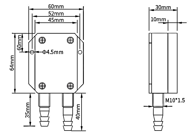 Air differential pressure sensor dimension