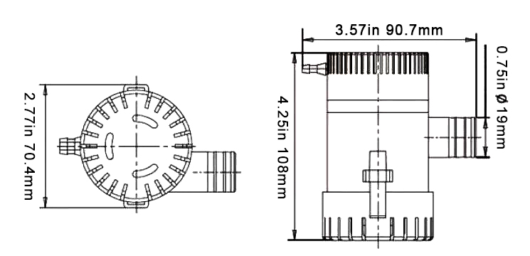 350 gph bilge pump dimension