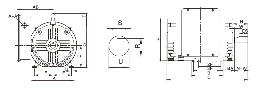 182T Single Phase AC Induction Motor Dimension