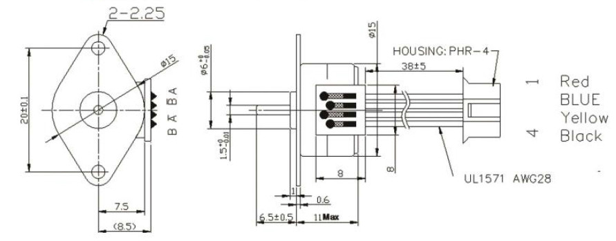 Dimensions of Nema 6 Micro Geared Stepper Motor, 3V, 0.2A, 2 Phase