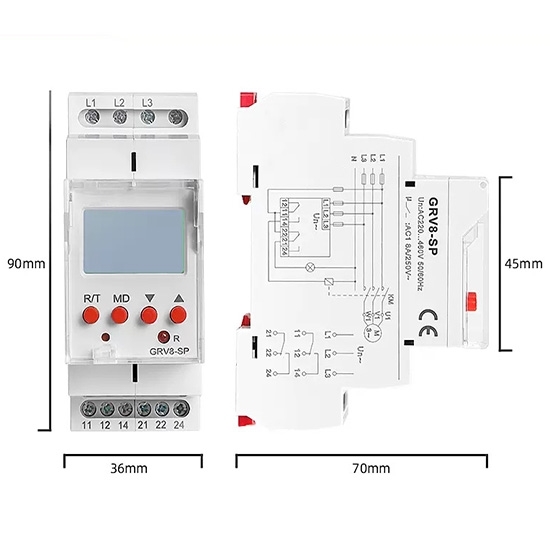 Under/Over Voltage Monitoring Relay, LCD, 3 phase 3-wire/4-wire