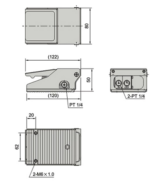 Pneumatic foot pedal dimension