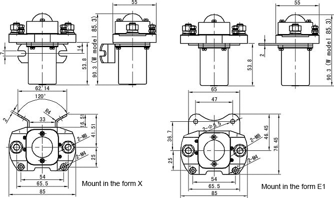 300A DC contactor x installation dimension drawing