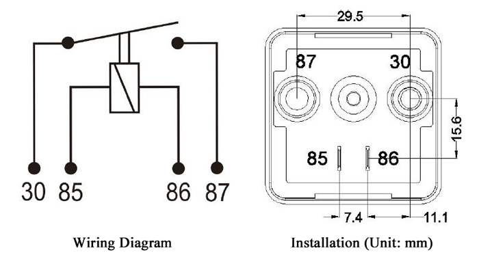 100A car starter relay wiring and installation diagram