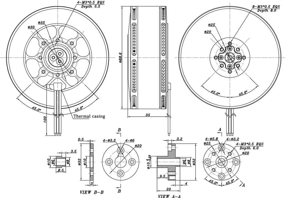 100KV brushless motor dimension
