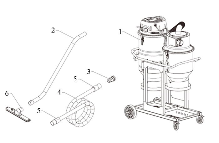 Accessories Diagram of Double Dust Canister Industrial Vacuum Cleaner