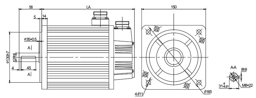 servo motor 150 dimension