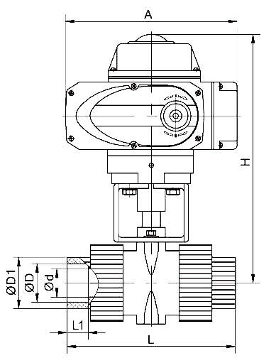 2 way PVC pneumatic actuated ball valve dimension