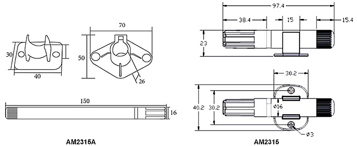 Temperature and humidity sensor AM2315A dimensional drawing