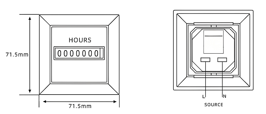 ac hour meter dimension