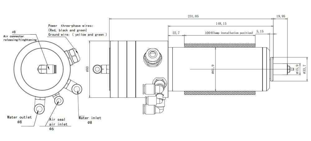 1800W ATC Spindle Dimension