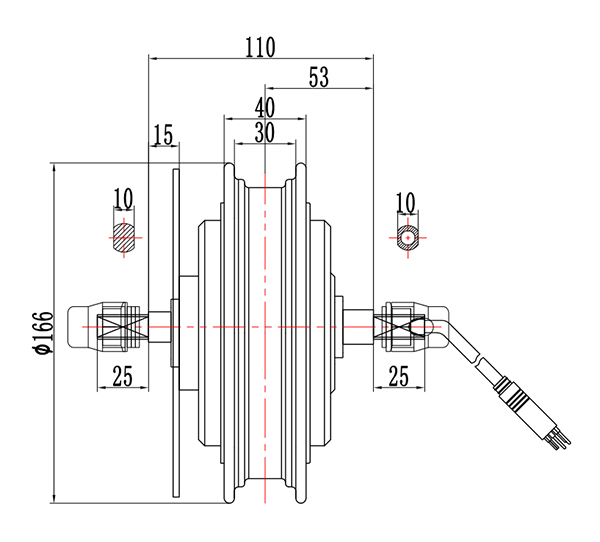 Dimension of CCHN 10 inch gearless hub motor