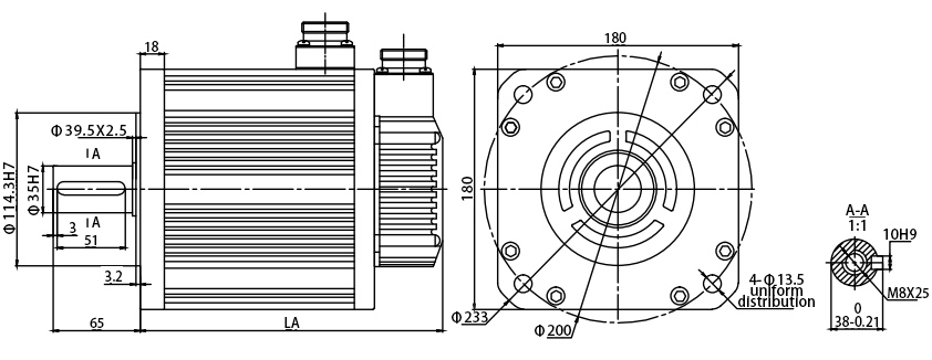 5 hp 35Nm Servo motor 180mm dimension